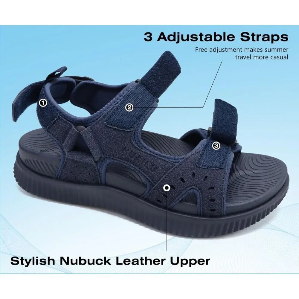 Casual Hiking Sandals Men's Dark Blue Athletic Sports Walking Fisherman Shoes